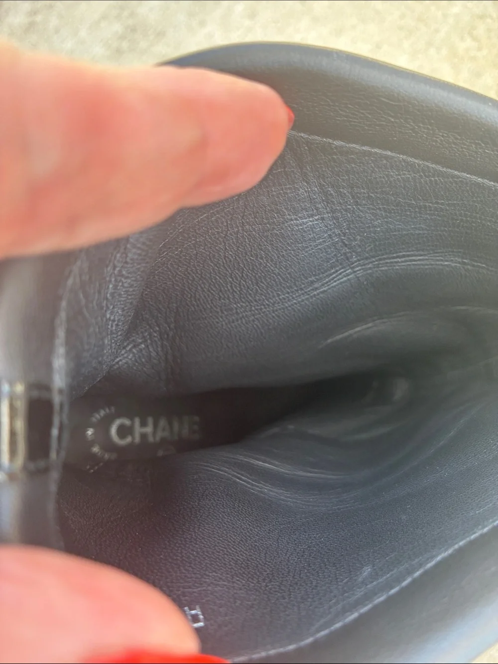CHANEL Black Leather Fold-Over Mid-Calf Boots with Patent Cap Toe Logo